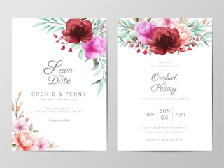 Wedding invitation cards template set with watercolor flowers. Floral decoration Save the Date, Invitation, Greeting, Thank You, RSVP cards vector