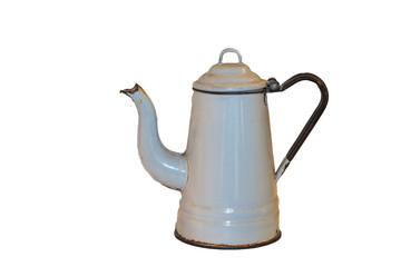 Cutout white antique metal teapot.