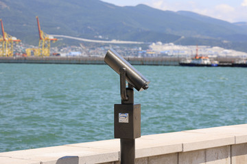 Binoscope on the shore of Tsemess Bay.  Russia, Krasnodar region, Novorossiysk