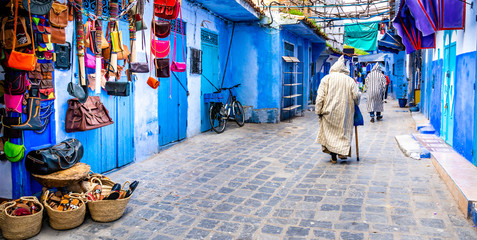 Amazing view of the street in the blue city of Chefchaouen. Location: Chefchaouen, Morocco, Africa. Artistic picture. Beauty world