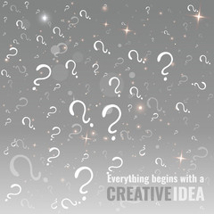 Obraz premium Glowing lamp with question signs , silver white illustration, clean concept for web and print, with bokeh and lights