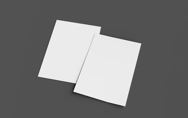 Mockup of two Blank paper on grey background, 3D illustration flyers 