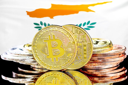 bitcoins on Cyprus flag background