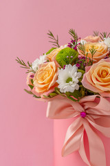 Fototapeta na wymiar Beautiful flower bouquet, isolated on pink background