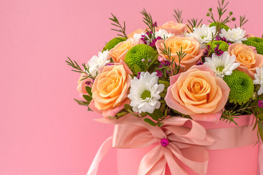 Beautiful flower bouquet, isolated on pink background