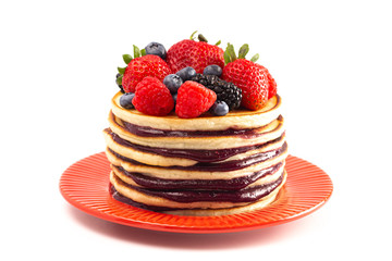 Berry Pancakes with Compote Spread Isolated on a White Background