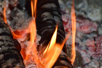 Hot coals in the stove