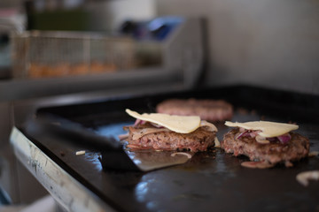 Cooking Hamburgers on the food truck