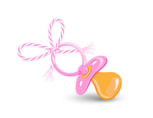 Baby Karte mit Schnuller und Schleife in rosa, Vektor Illustration isoliert auf weißem Hintergrund