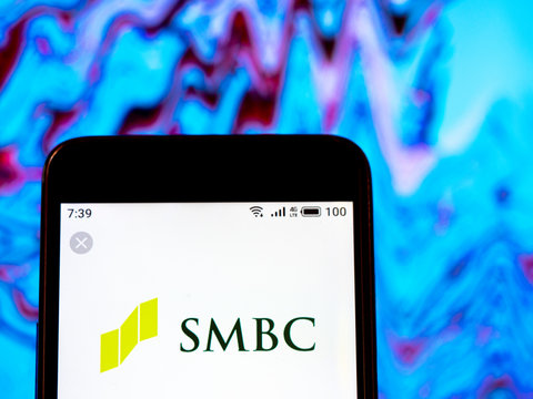 Kiev, Ukraine, July 2, 2019. In This Photo Illustration The Sumitomo Mitsui Financial Group Logo Is Seen Displayed On A Smartphone