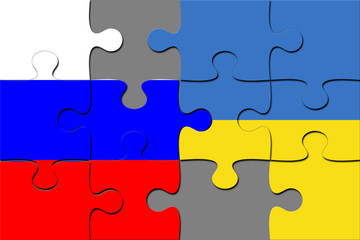 Russian Flag And Ukrainian Flag Puzzle Pieces