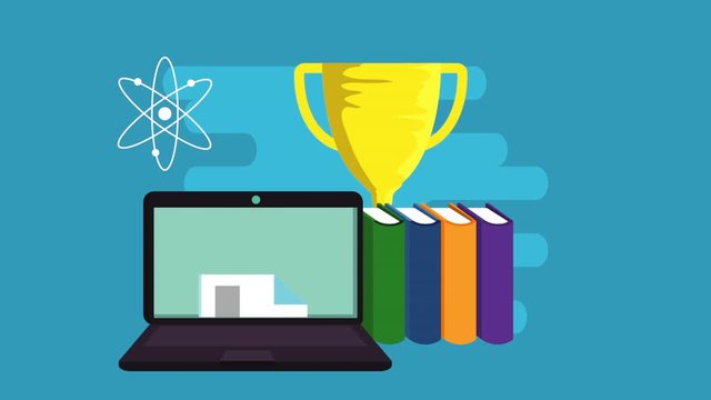 education on line with laptop technology animation