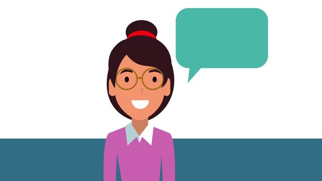 young teacher female with speech bubble animation
