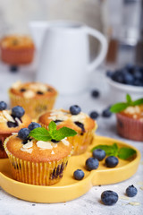 Muffins with blueberries. Delicious homemade sweet dessert. Coffee break