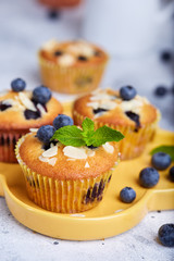 Muffins with blueberries. Delicious homemade sweet dessert