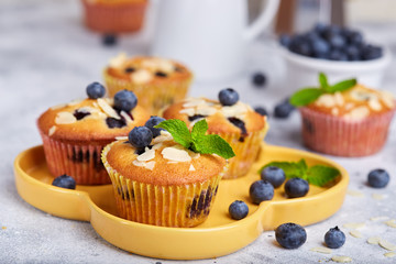 Muffins with blueberries. Delicious homemade sweet dessert