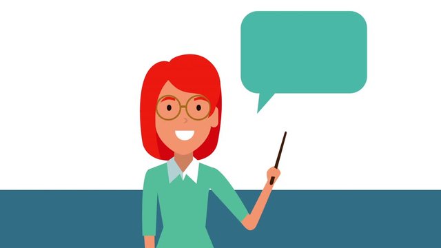 young teacher female with speech bubble animation