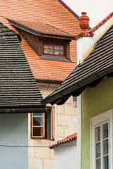 Roof tops detail, houses in Czech Krumlov, South Bohemia, Czech Republic