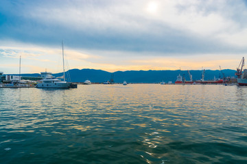 Harbour of Rijeka in sunset in Croatia