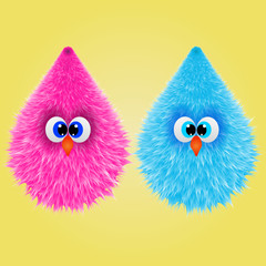 Cartoon characters, pink and blue, vector illustration.