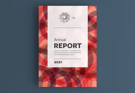 Annual Report Cover Layout with Red Abstract Background