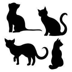 Set of cat silhouettes, vector illustration.