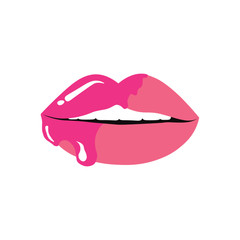 From lips dripping pink lip gloss, vector illustration.
