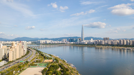 Fototapeta na wymiar Aerial view of Seoul City Skyline,South Korea