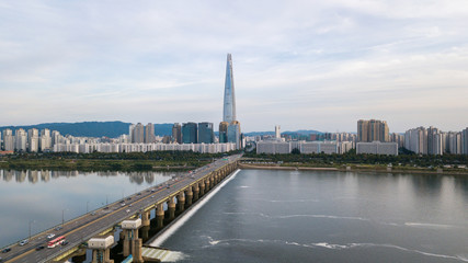 Obraz premium Aerial view of Seoul City Skyline,South Korea