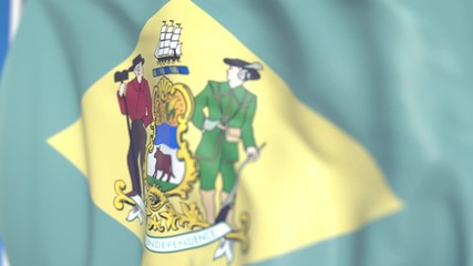 Waving flag of Delaware. Close-up, loopable 3D animation