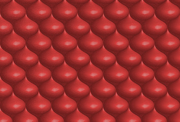 Red background with rounded textured shapes.