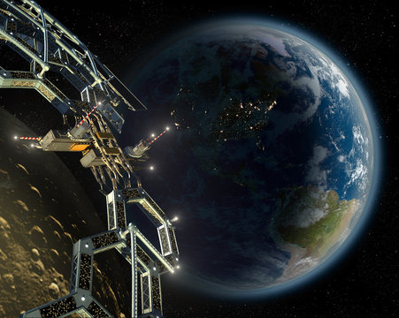 Asteroid mining space station in a near Earth orbit
