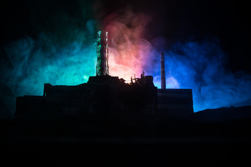 Creative artwork decoration. Chernobyl nuclear power plant at night. Layout of abandoned Chernobyl...