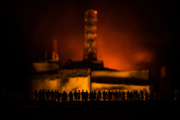 Creative artwork decoration. Chernobyl nuclear power plant at night. Layout of abandoned Chernobyl...