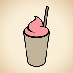 Brown and Pink Frappuccino with a Straw Icon isolated on a Beige Background Vector Illustration