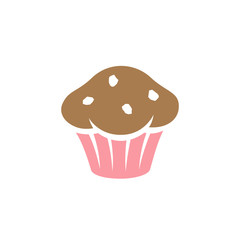 Brown and Pink Muffin Icon isolated on a White Background Vector Illustration