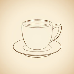 Charcoal Drawing of a Coffee Cup Icon on a Beige Background Vector Illustration