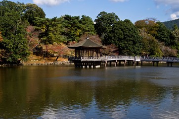 Fototapeta na wymiar A hall called “Ukimido” is built on the pond in Nara,Japan.