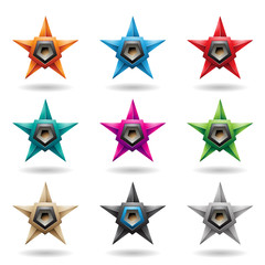 Embossed Stars with Grey Pentagon Loudspeaker Shapes Vector Illustration