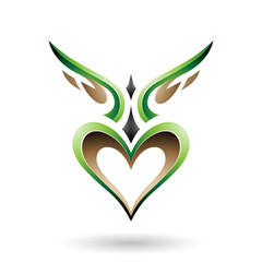 Green Bird Like Winged Heart with a Shadow Vector Illustration