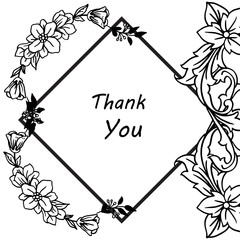 Greeting card or banner for thank you, with leaves and flower frame element. Vector