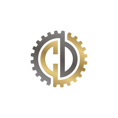 Initial letter C and D, C and O, CD, CO, interlock cogwheel gear logo, black gold on white background