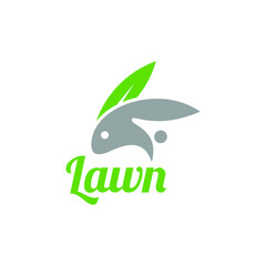 simple abstract playful green grey rabbit with leaf ears logo design idea