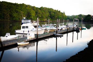 Boats In Maine Harbor During Summer