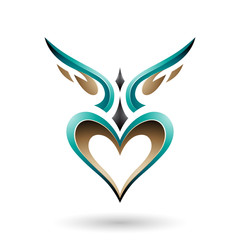 Persian Green Bird Like Winged Heart with a Shadow Vector Illustration