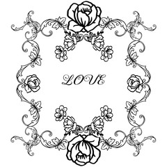 Greeting card of love, abstract white background, with rose wreath frame. Vector