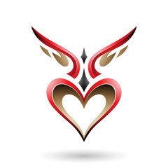 Red Bird Like Winged Heart with a Shadow Vector Illustration