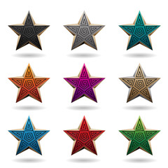 Swirly Embossed Two Color Antique Stars Vector Illustration