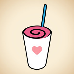 Swirly Frappuccino with a Heart Icon isolated on a Beige Background Vector Illustration