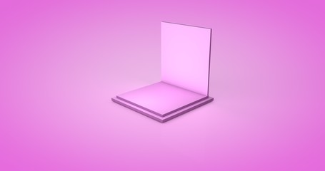 3d rendered illustration, showing pink pedestal in a pink background. Product podium, to advertise . Copy space  for custom branding.